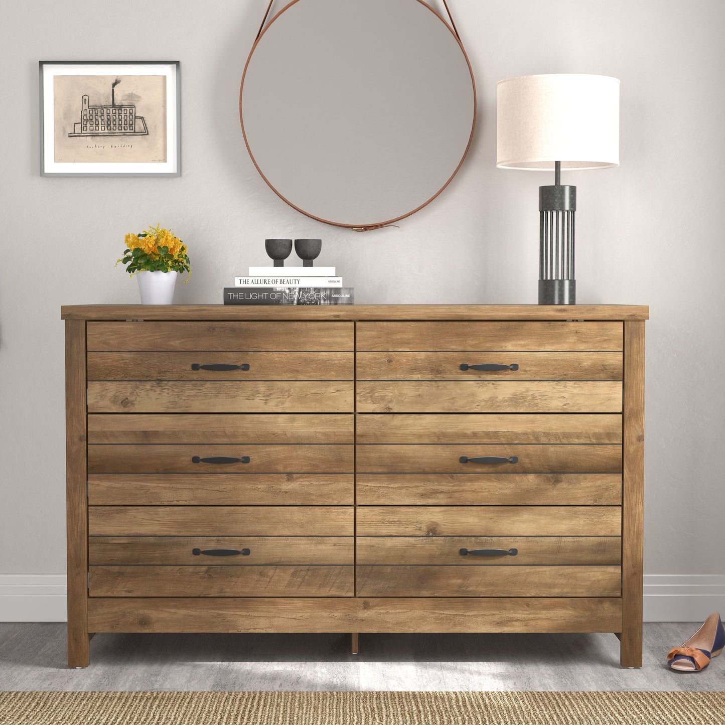 Lancaster Wood 6 Drawer Dresser