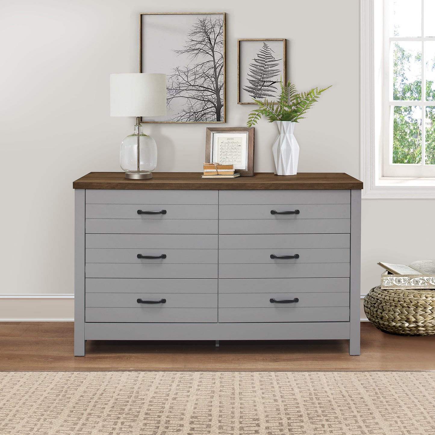 Lancaster Wood 6 Drawer Dresser