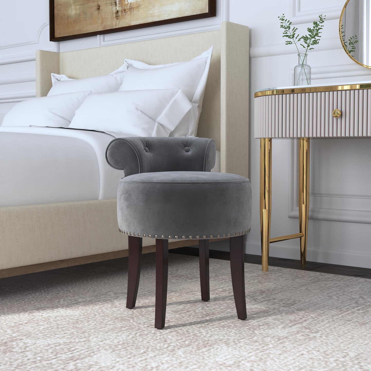 Lena Wood Vanity Stool