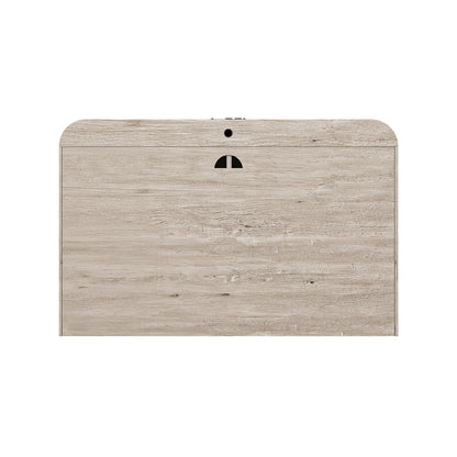 Juna Wood Twin Desk Dream Console with Mattress and Rounded Corners, Harvest Birch Gray