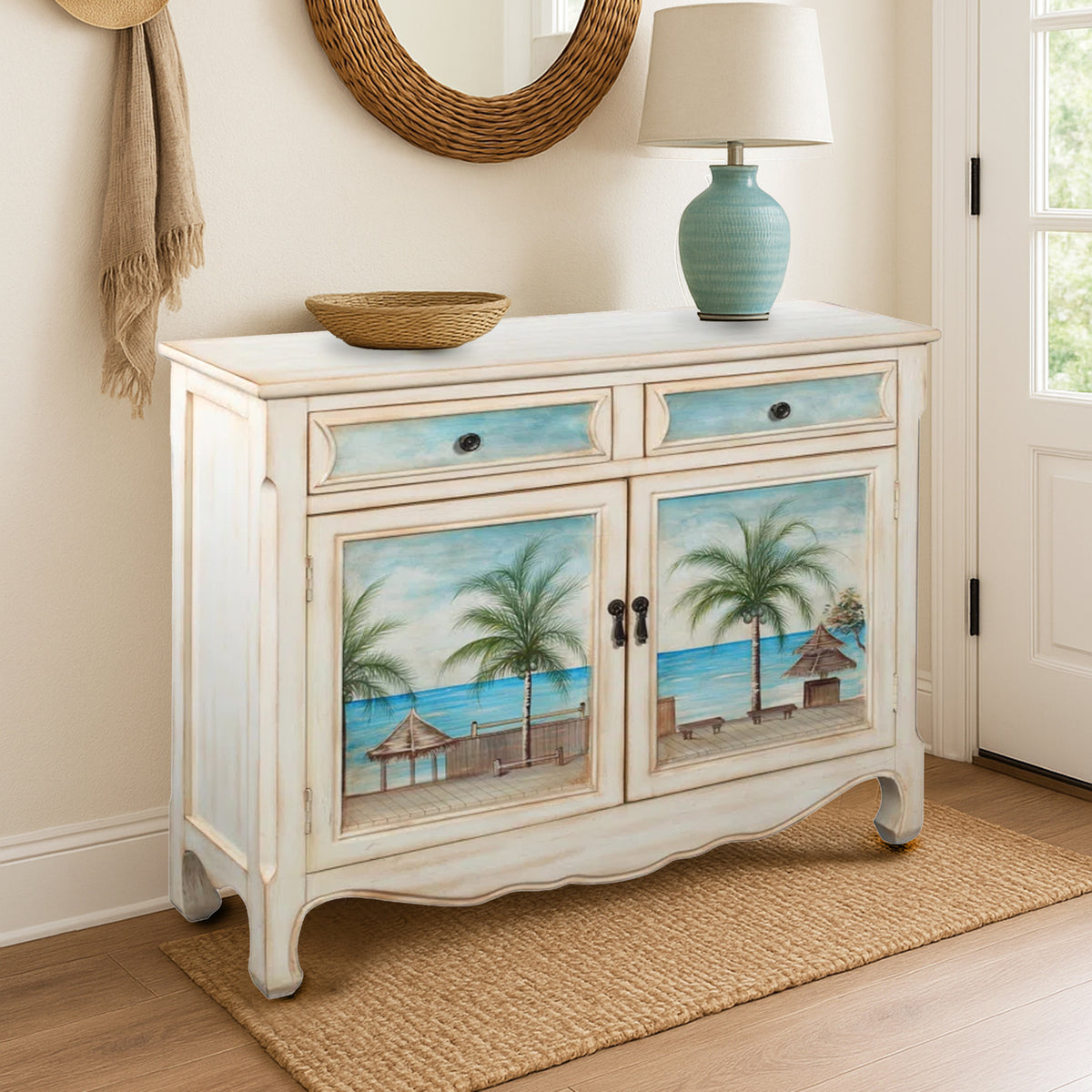 Quillon Wood Seascape Accent Cabinet