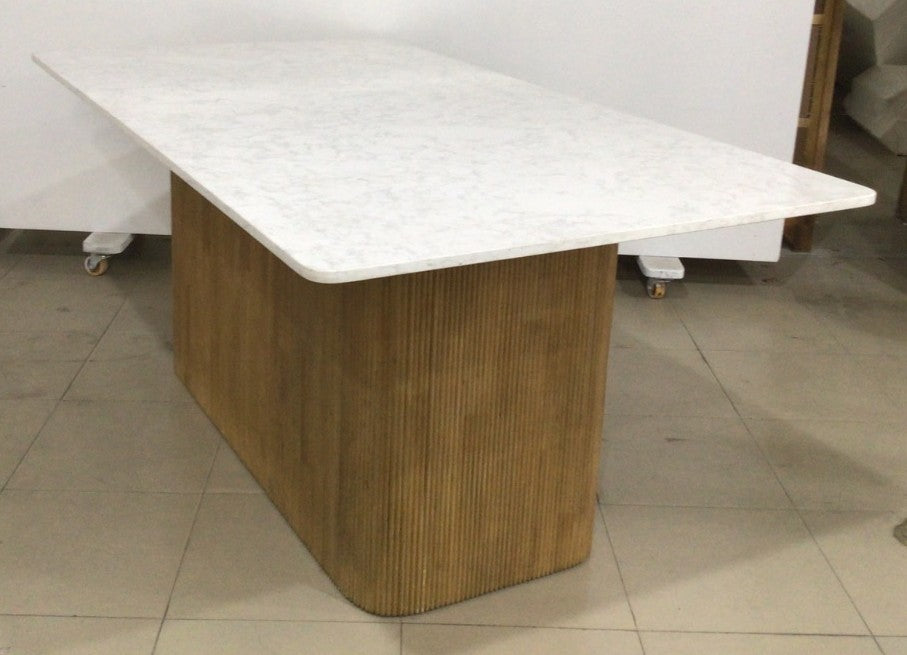 Forester Wood and Stone Rectangular Dining Table with Stone Top