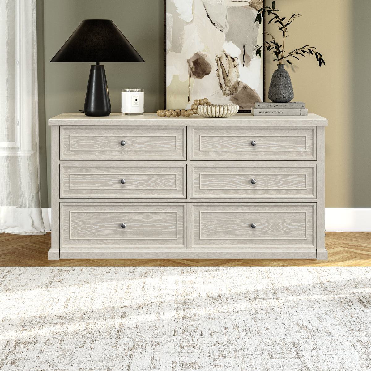 Soren Wood Queen 4 Drawer Dresser Dream Console with Mattress and Cover, Whitewash
