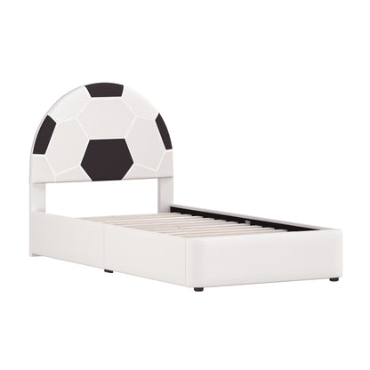 Champion Upholstered Complete Twin Platform Soccer Bed with LED, Black and White PU