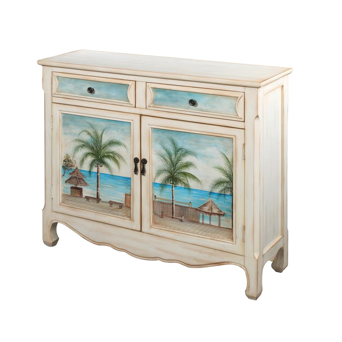Quillon Wood Seascape Accent Cabinet