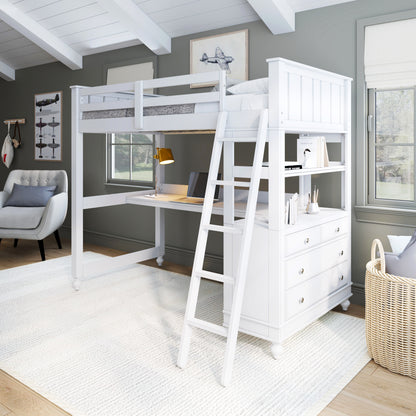 Lake House Wood Loft Bed with Desk