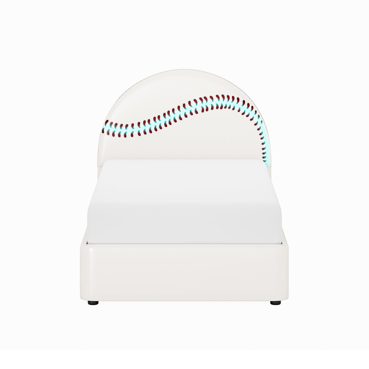 Champion Upholstered Complete Twin Platform Baseball Bed with LED, White PU