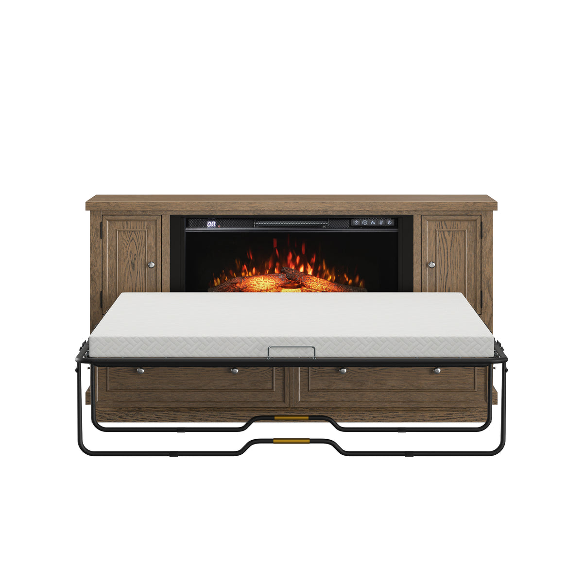 Soren Wood Queen Fireplace Dream Console with Mattress and Cover