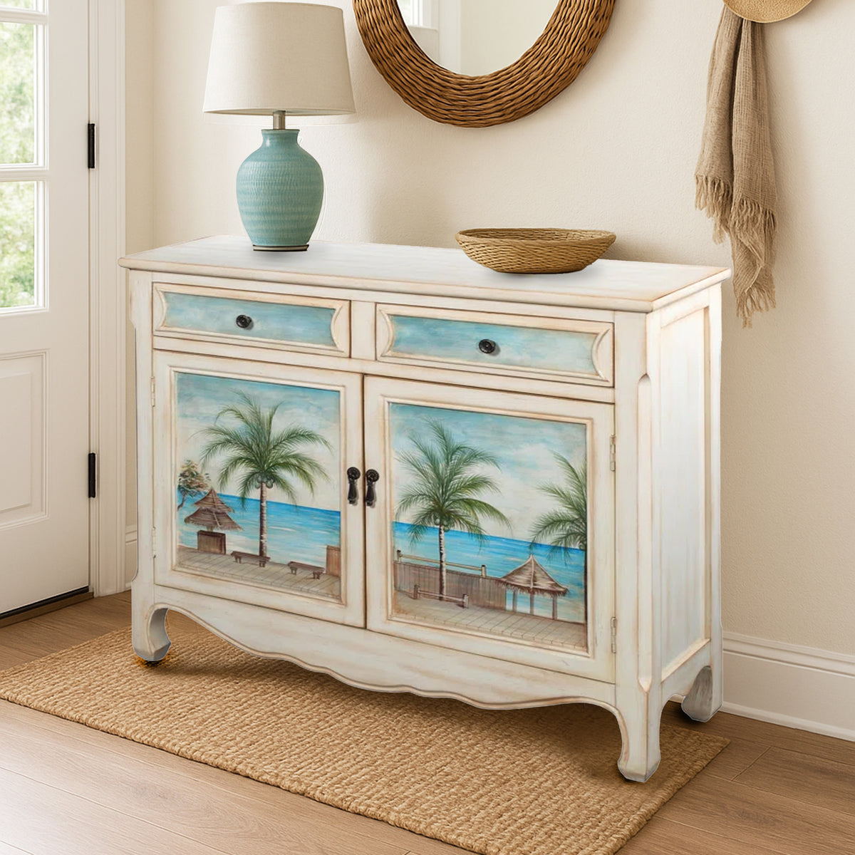 Quillon Wood Seascape Accent Cabinet
