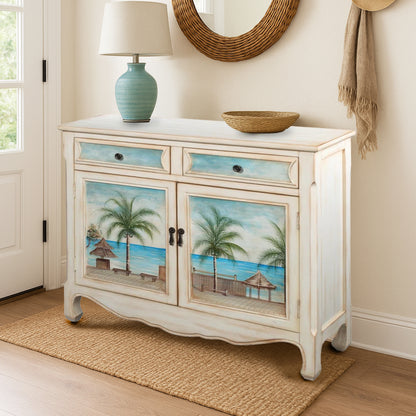 Quillon Wood Seascape Accent Cabinet