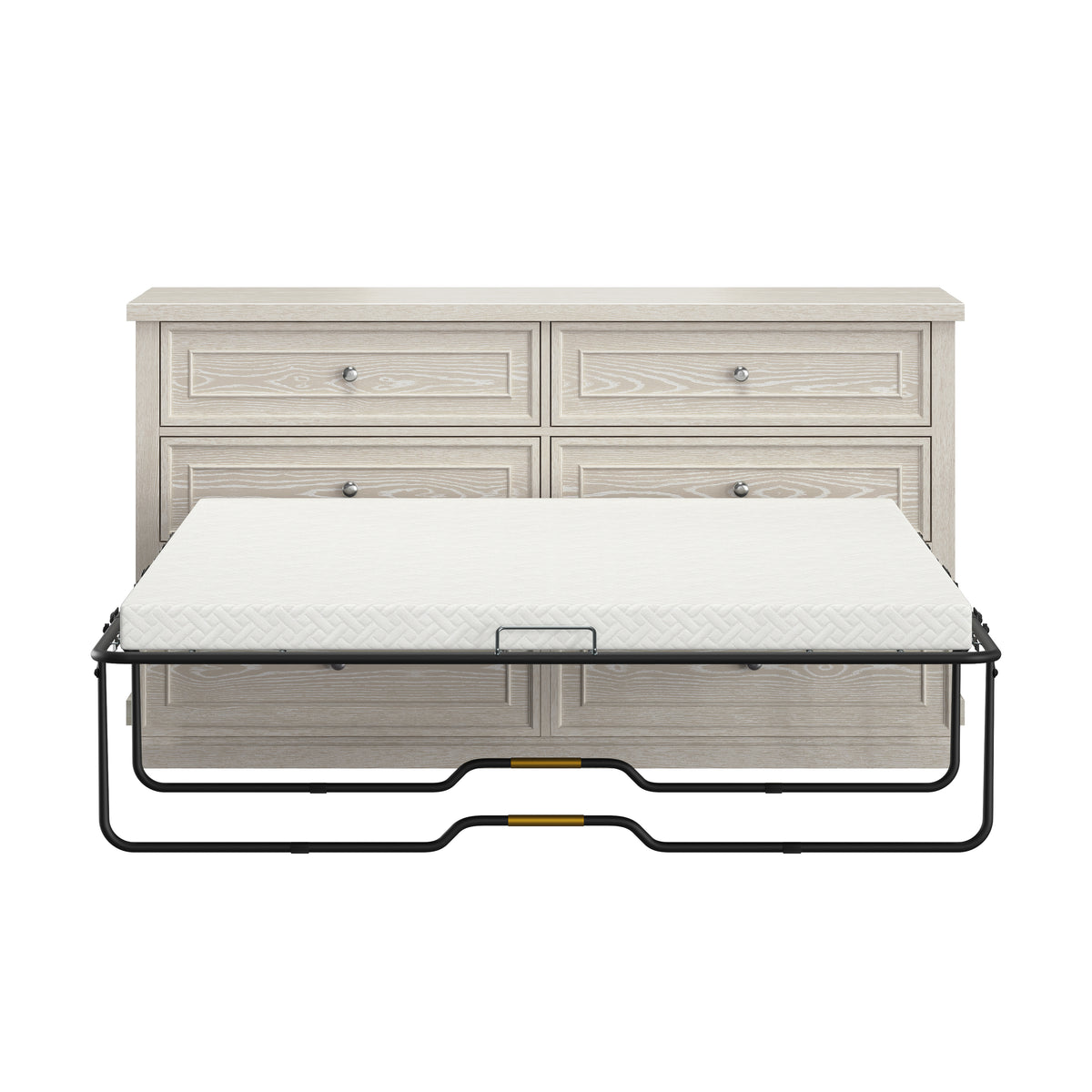 Soren Wood Queen 4 Drawer Dresser Dream Console with Mattress and Cover, Whitewash