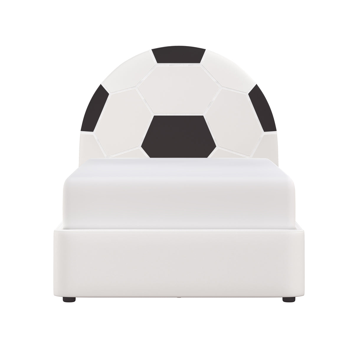 Champion Upholstered Complete Twin Platform Soccer Bed with LED, Black and White PU