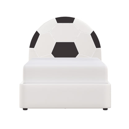 Champion Upholstered Complete Twin Platform Soccer Bed with LED, Black and White PU