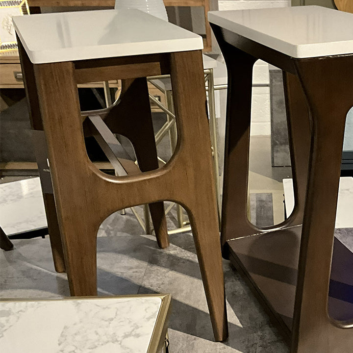 West Park Wood Accent Table with Stone Top and Rounded Cut-Out Side Panels