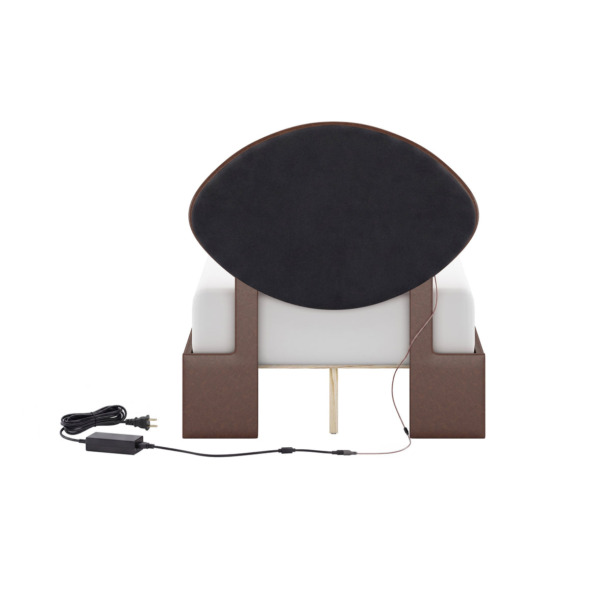 Champion Upholstered Complete Twin Platform Football Bed with LED, Brown Faux Leather