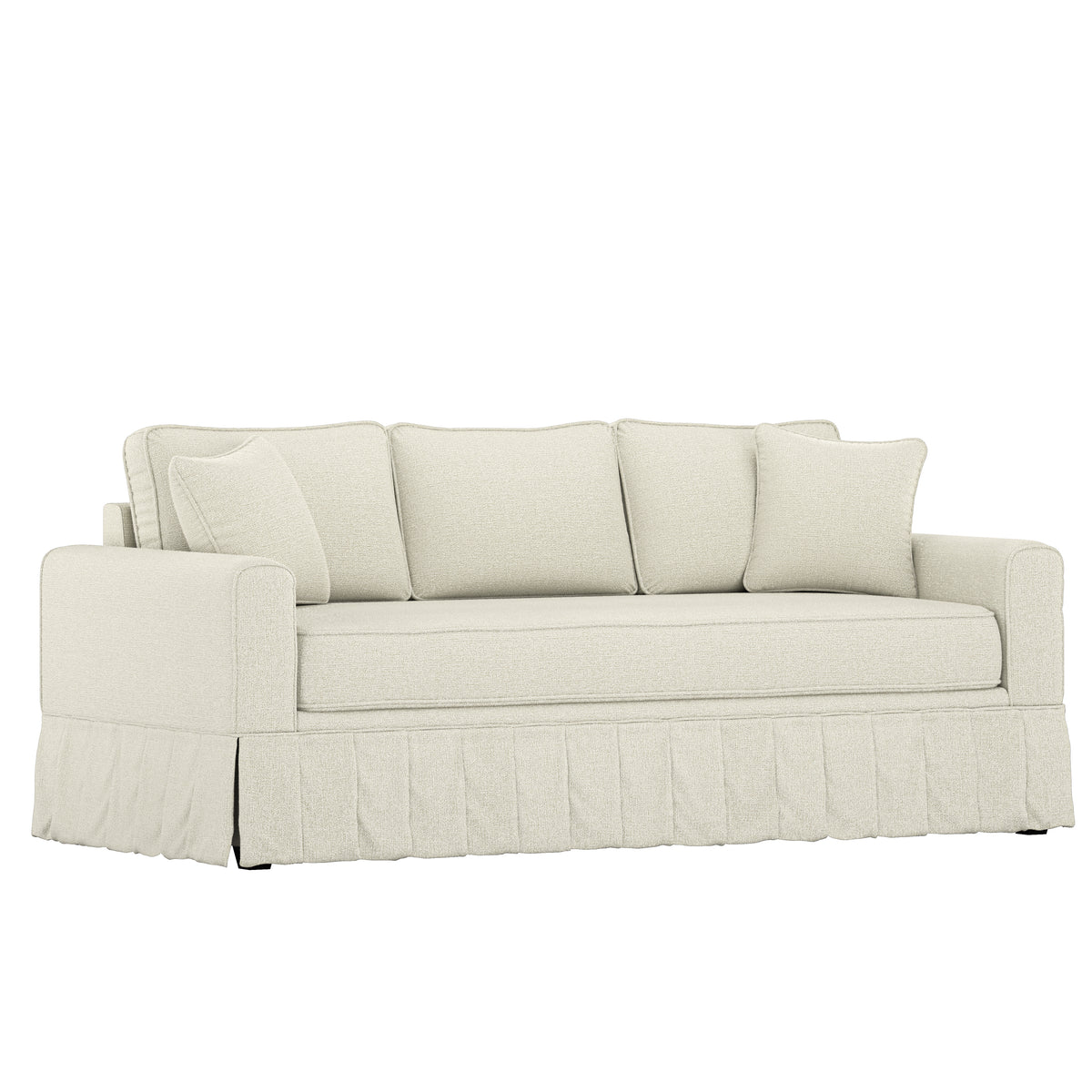 Windridge Upholstered Skirted Sofa with Two Throw Pillows