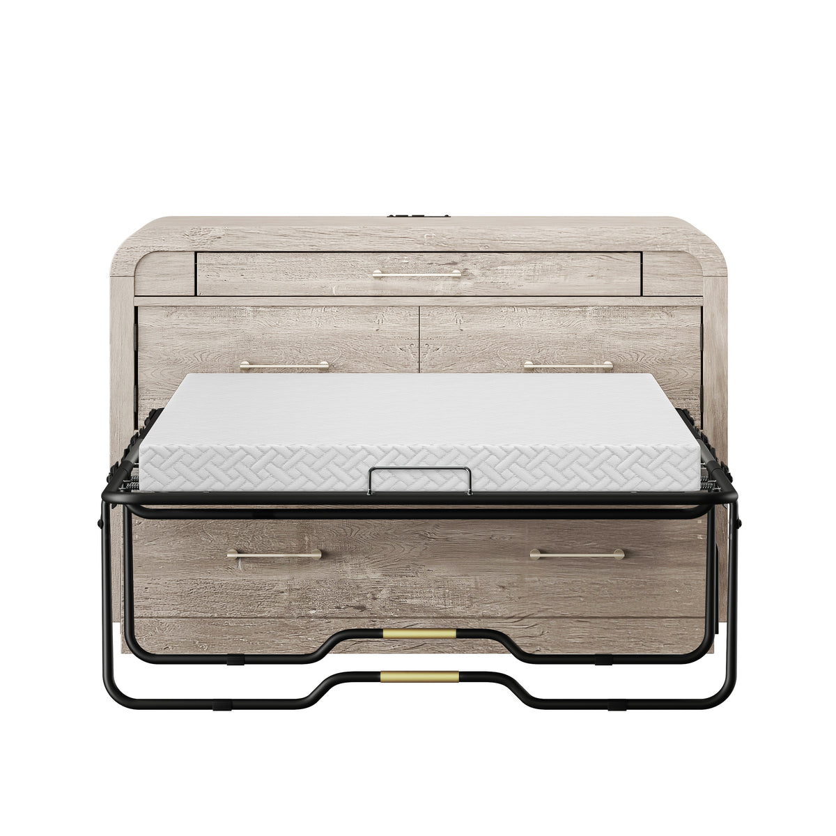 Juna Wood Twin Desk Dream Console with Mattress and Rounded Corners, Harvest Birch Gray