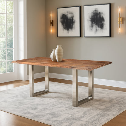 Luxe Wood and Metal Dining Table, Brownstone