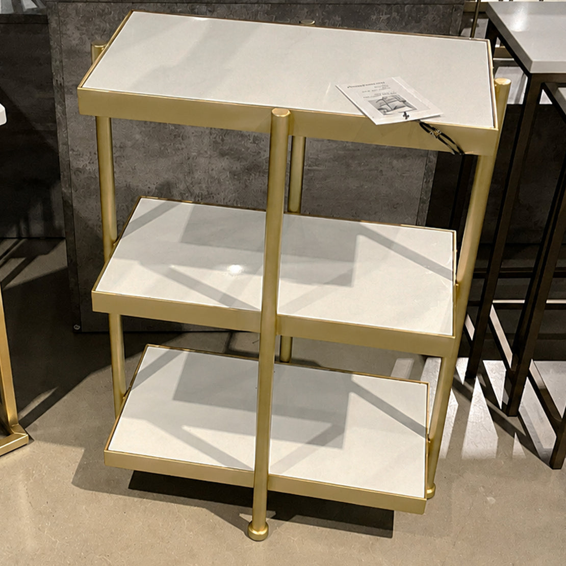 Coletown Metal 3 Shelf Accent Table with Stone Top Shelves
