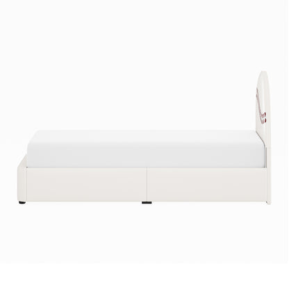 Champion Upholstered Complete Twin Platform Baseball Bed with LED, White PU