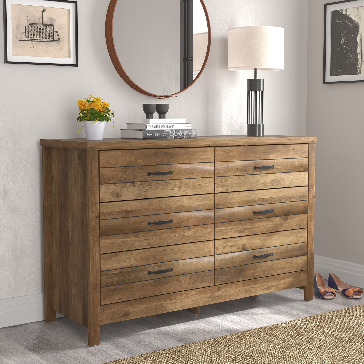 Lancaster Wood 6 Drawer Dresser