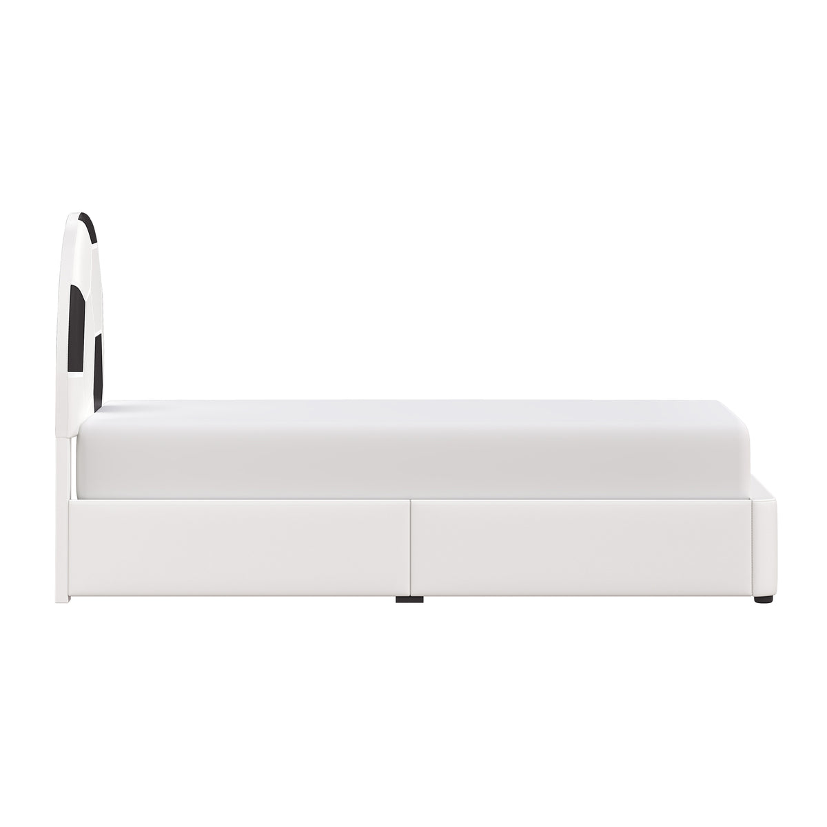 Champion Upholstered Complete Twin Platform Soccer Bed with LED, Black and White PU