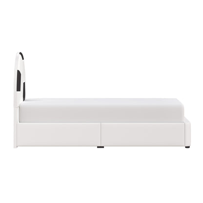 Champion Upholstered Complete Twin Platform Soccer Bed with LED, Black and White PU