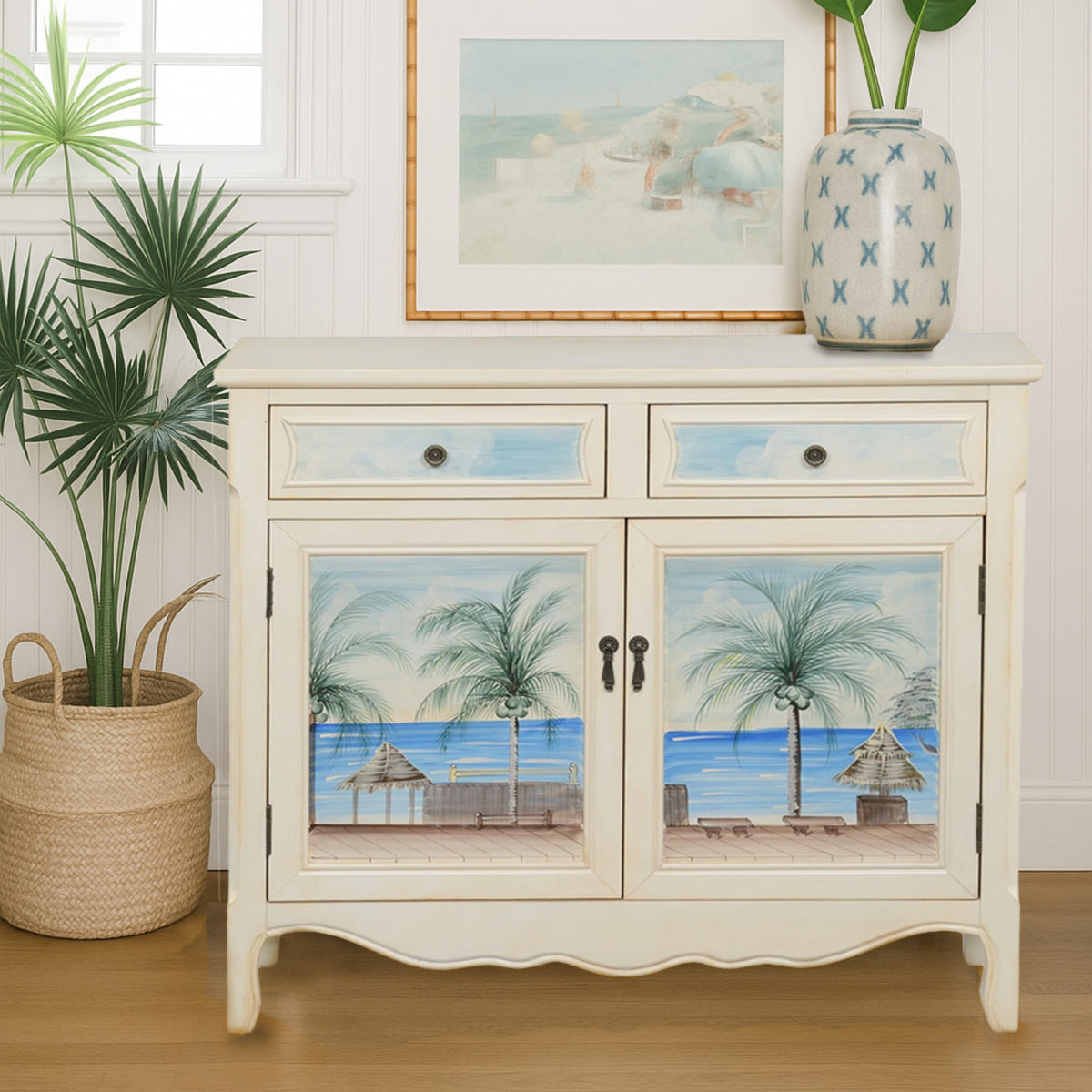 Quillon Wood Seascape Accent Cabinet