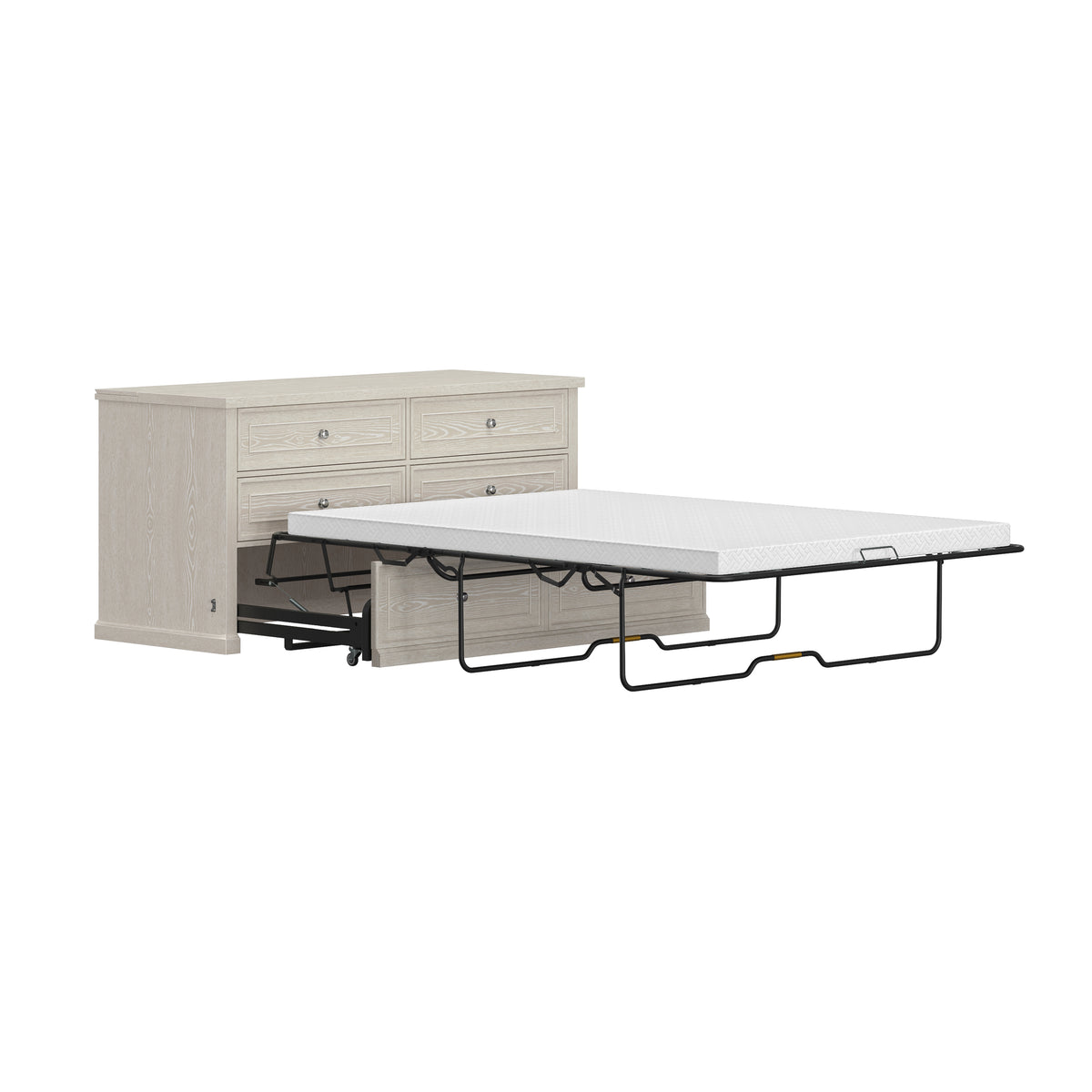 Soren Wood Queen 4 Drawer Dresser Dream Console with Mattress and Cover, Whitewash
