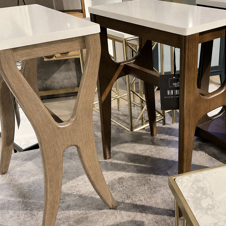 West Park Wood Accent Table with Stone Top and Curved X Side Panels