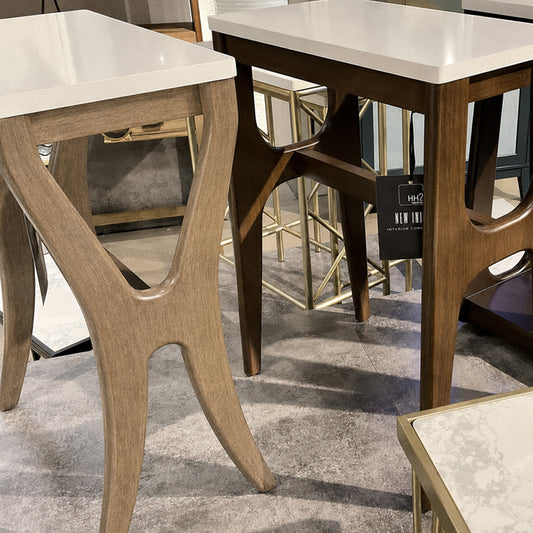 West Park Wood Accent Table with Stone Top and Curved X Side Panels