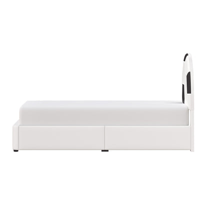 Champion Upholstered Complete Twin Platform Soccer Bed with LED, Black and White PU