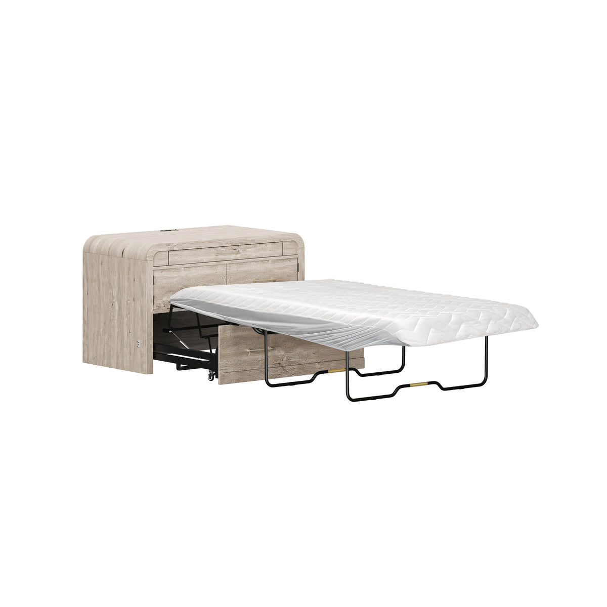 Juna Wood Twin Desk Dream Console with Mattress and Rounded Corners, Harvest Birch Gray