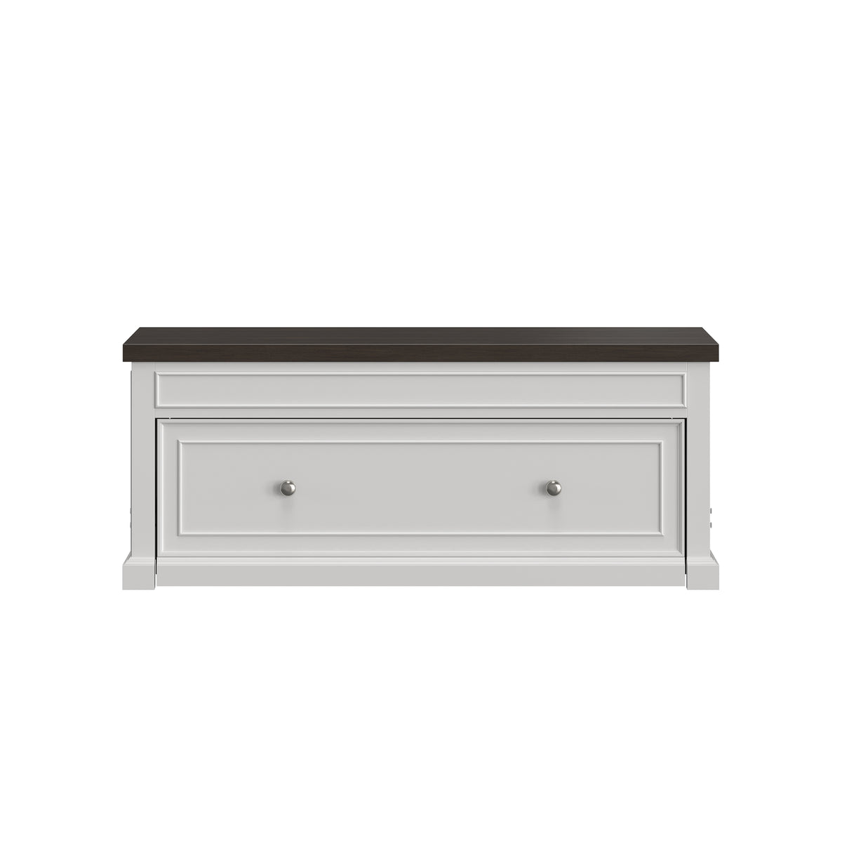 Soren Wood Twin Lift Top Coffee Table Dream Console with Mattress and Cover, White Base and Brown Top