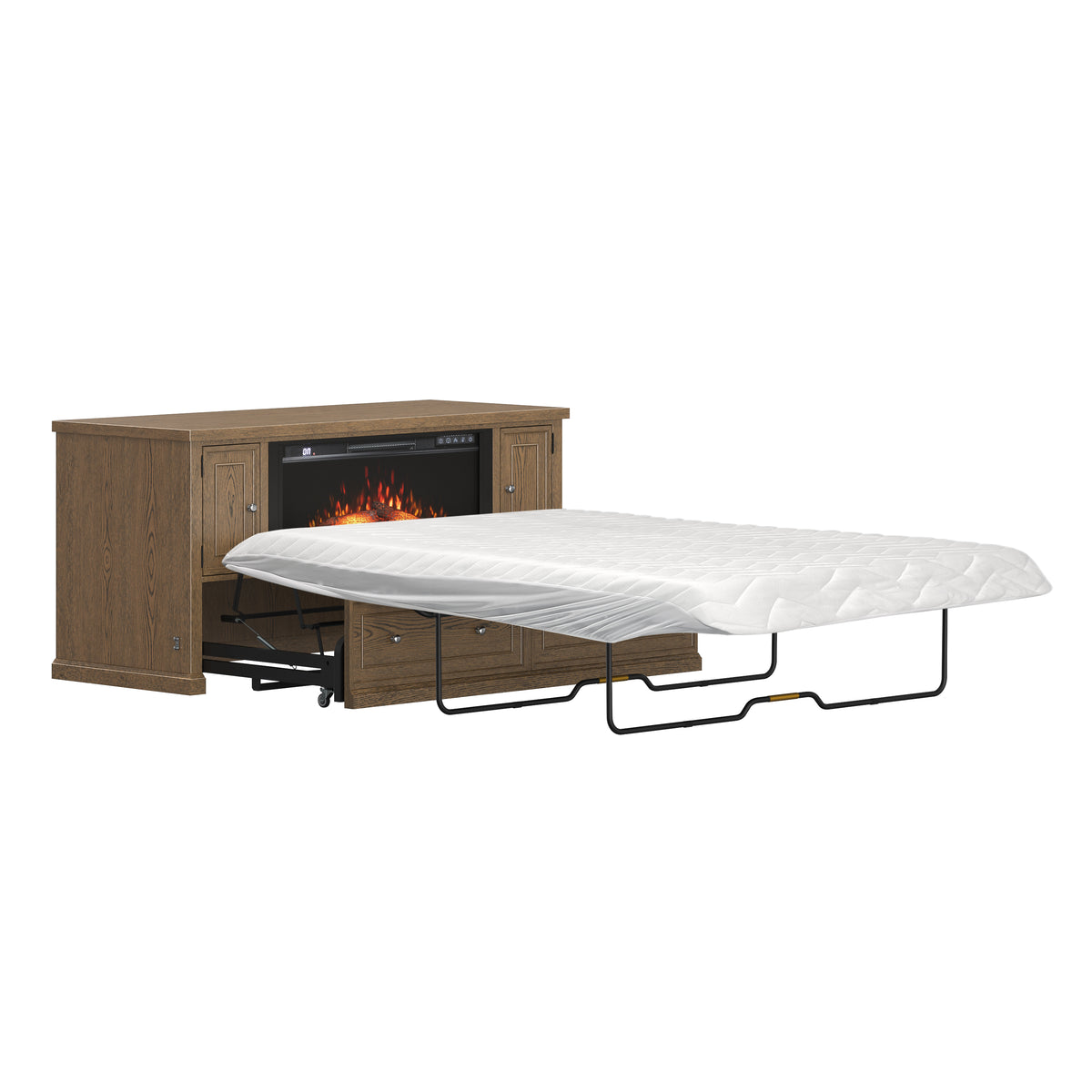 Soren Wood Queen Fireplace Dream Console with Mattress and Cover