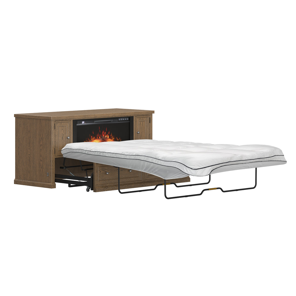 Soren Wood Queen Fireplace Dream Console with Mattress and Cover