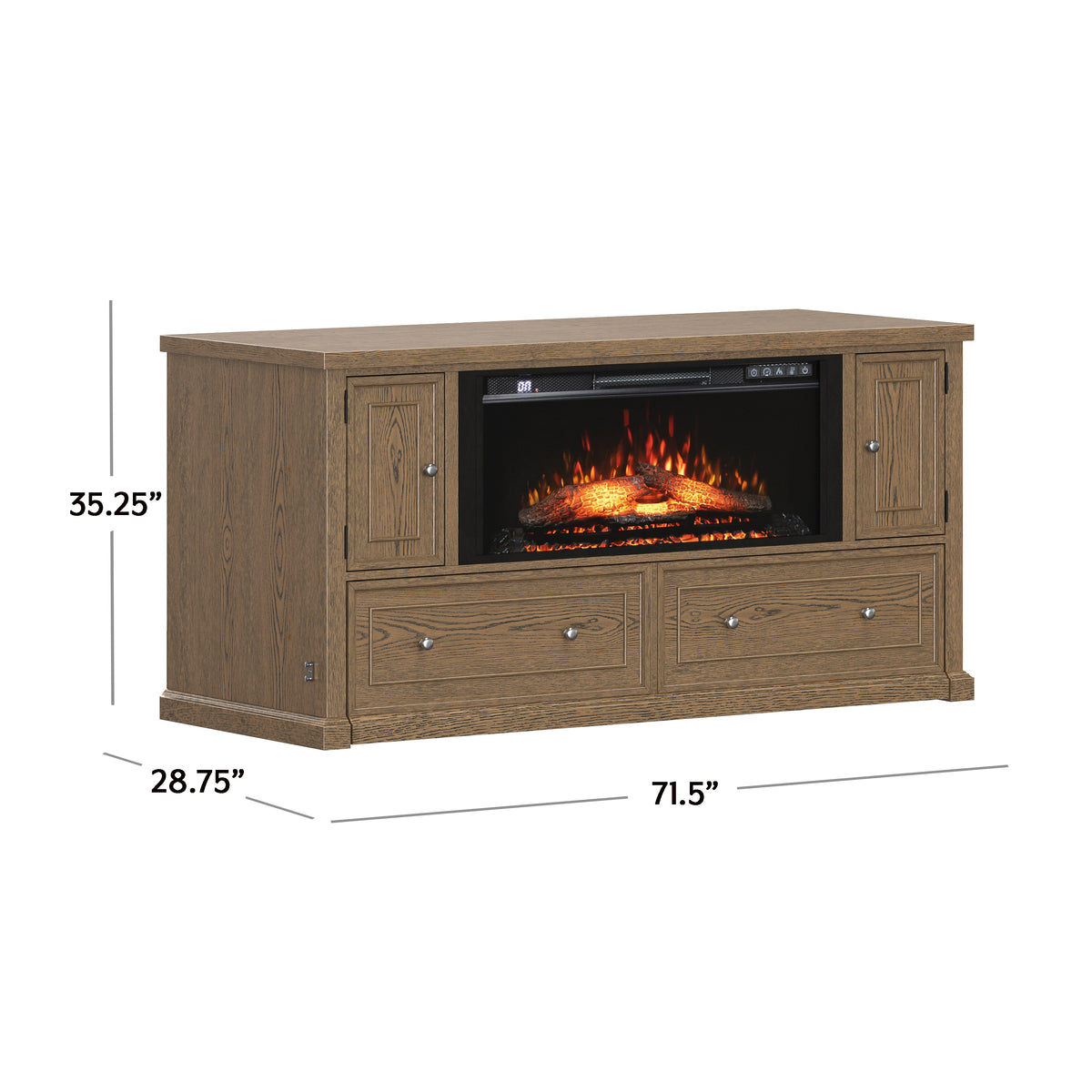 Soren Wood Queen Fireplace Dream Console with Mattress and Cover