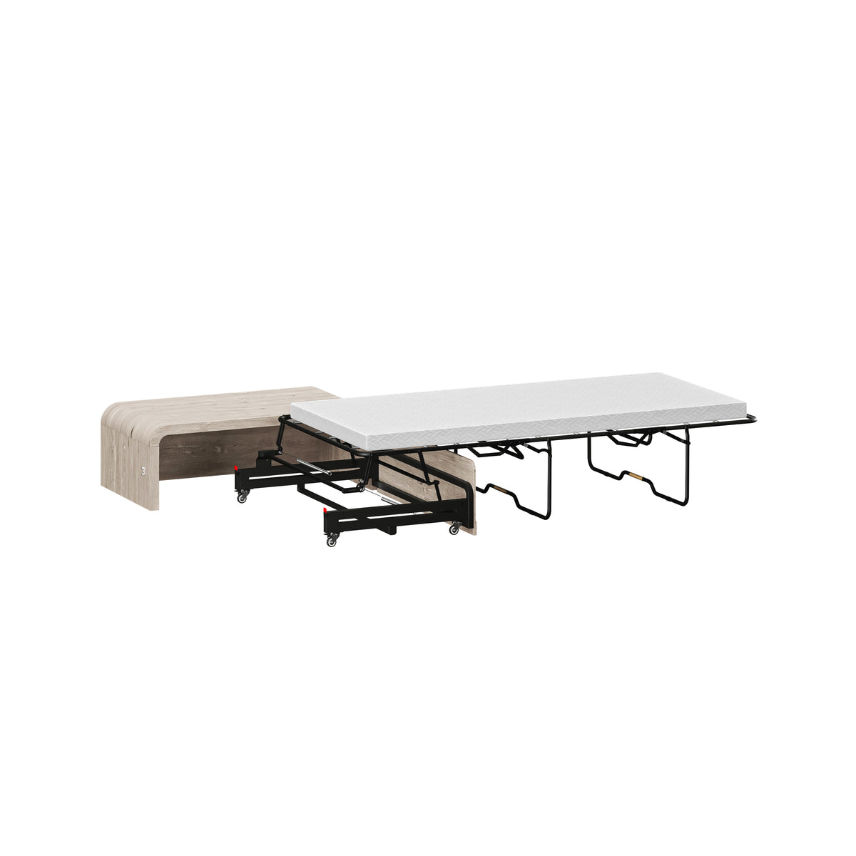 Juna Wood Twin Coffee Table Dream Console with Mattress and Rounded Corners, Harvest Birch Gray