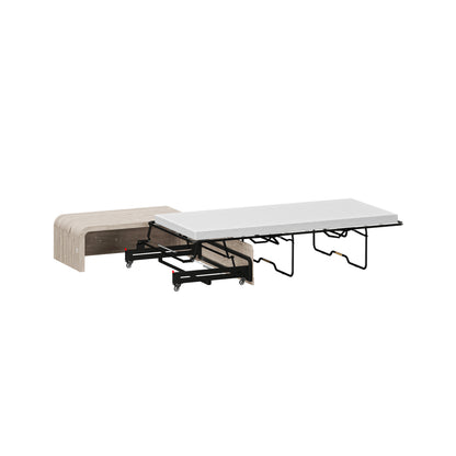 Juna Wood Twin Coffee Table Dream Console with Mattress and Rounded Corners, Harvest Birch Gray