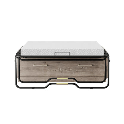 Juna Wood Twin Coffee Table Dream Console with Mattress and Rounded Corners, Harvest Birch Gray