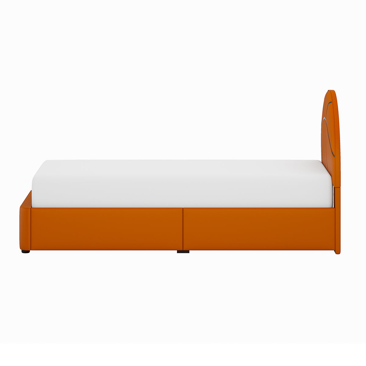Champion Upholstered Complete Twin Platform Basketball Bed with LED, Orange Faux Leather