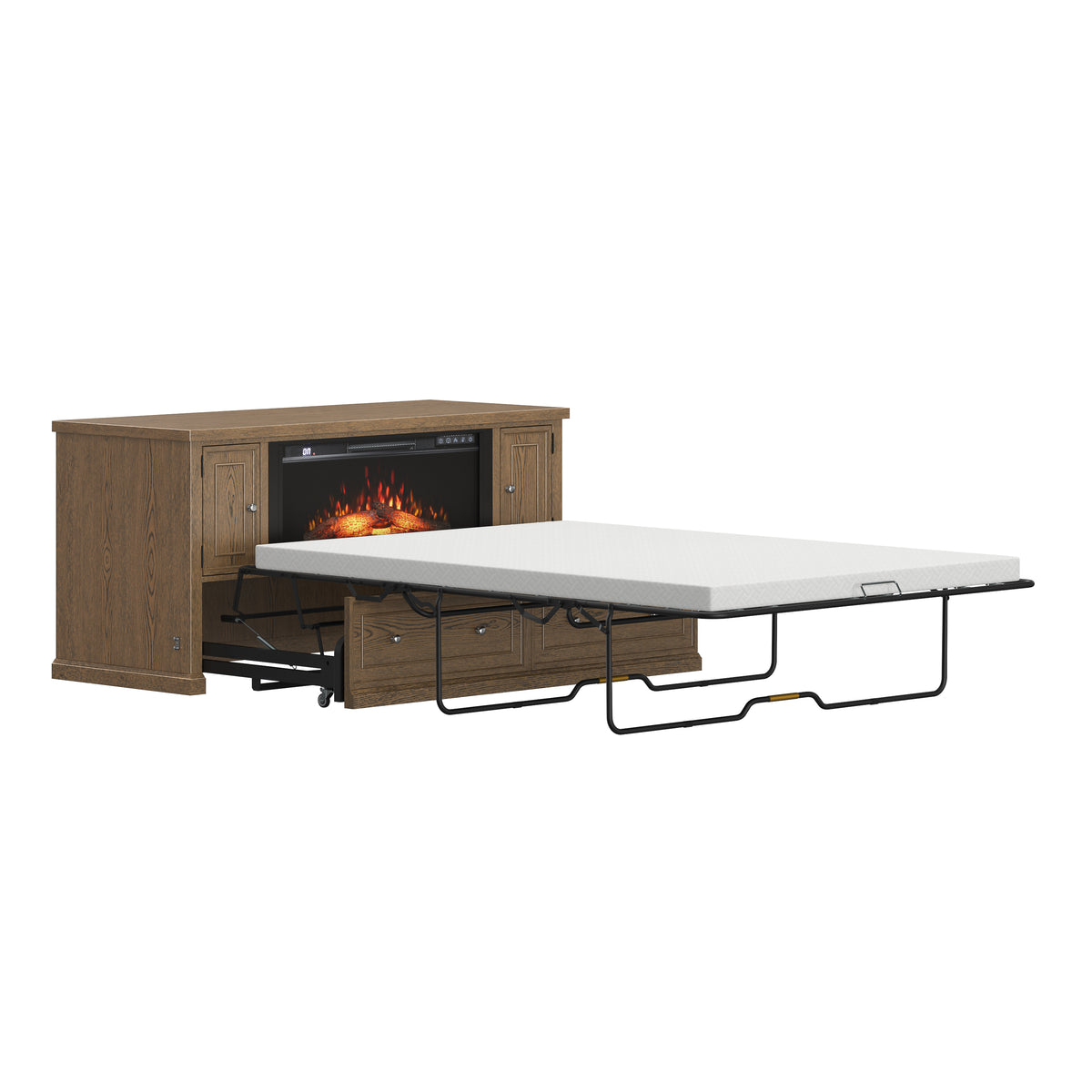 Soren Wood Queen Fireplace Dream Console with Mattress and Cover
