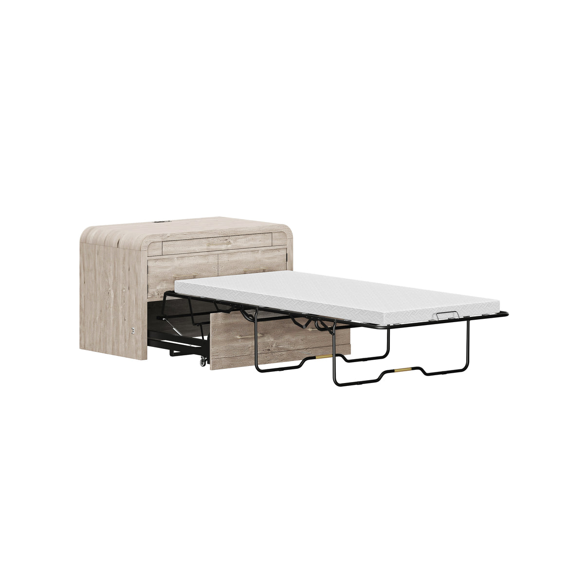 Juna Wood Twin Desk Dream Console with Mattress and Rounded Corners, Harvest Birch Gray
