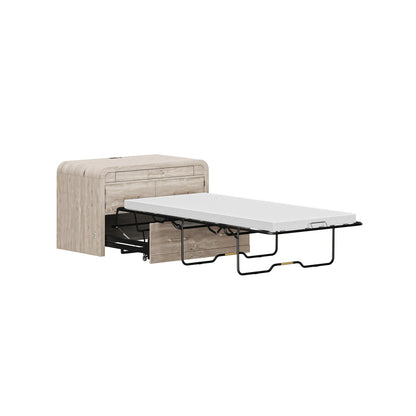 Juna Wood Twin Desk Dream Console with Mattress and Rounded Corners, Harvest Birch Gray