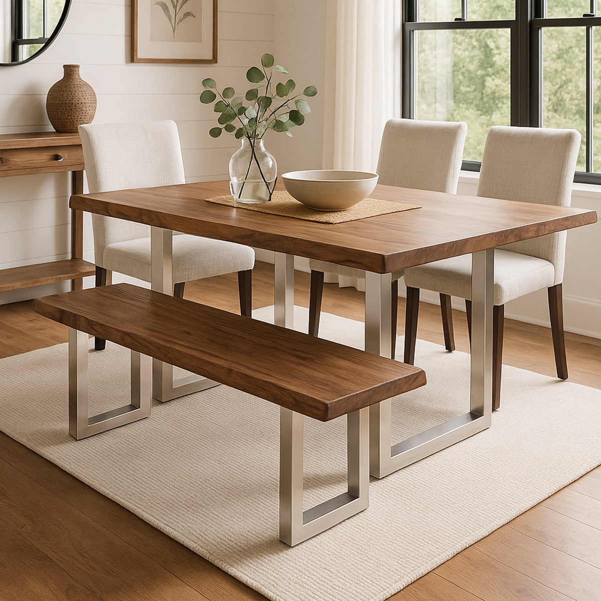 Luxe Wood and Metal Bench