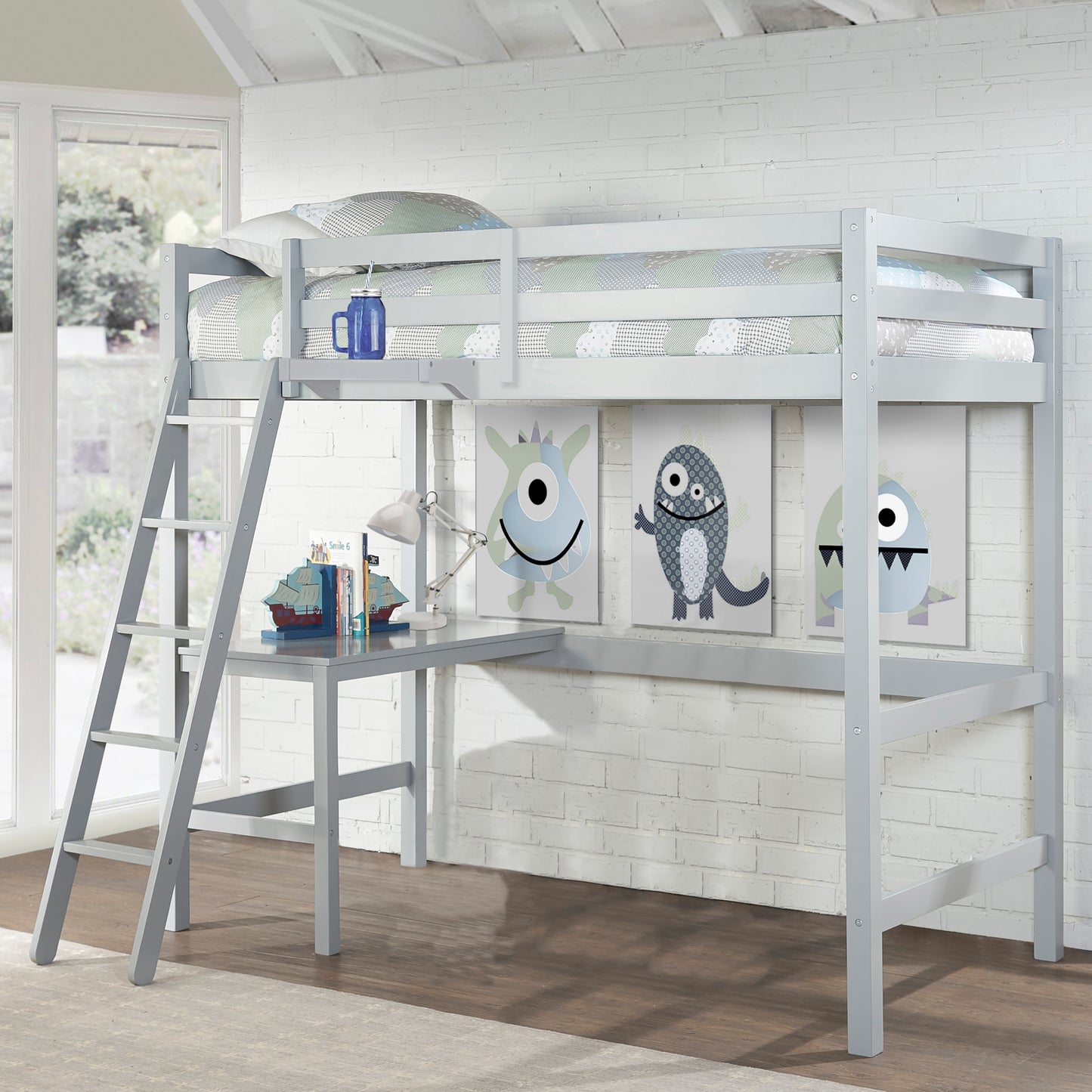 Caspian Wood Loft Bed with Nightstand