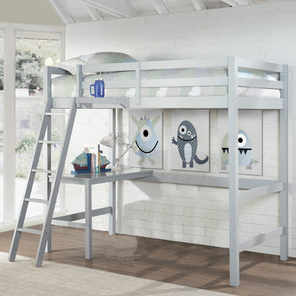 Caspian Wood Loft Bed with Nightstand