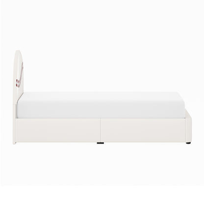 Champion Upholstered Complete Twin Platform Baseball Bed with LED, White PU