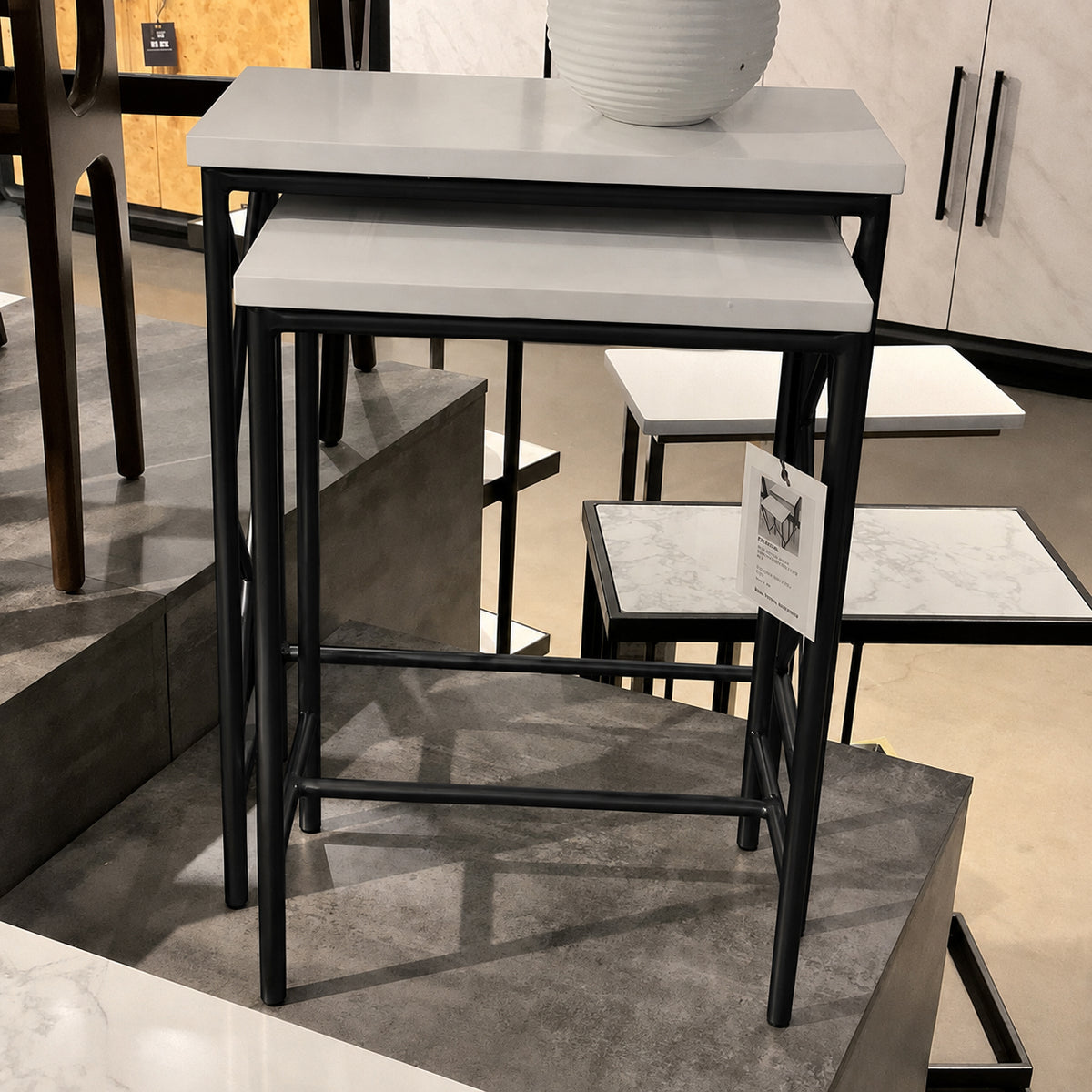 Coletown Metal Accent Nesting Tables with Stone Tops