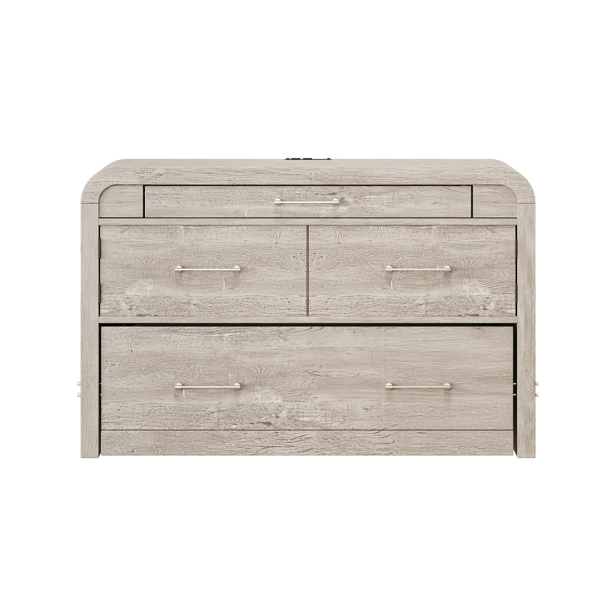 Juna Wood Twin Desk Dream Console with Mattress and Rounded Corners, Harvest Birch Gray